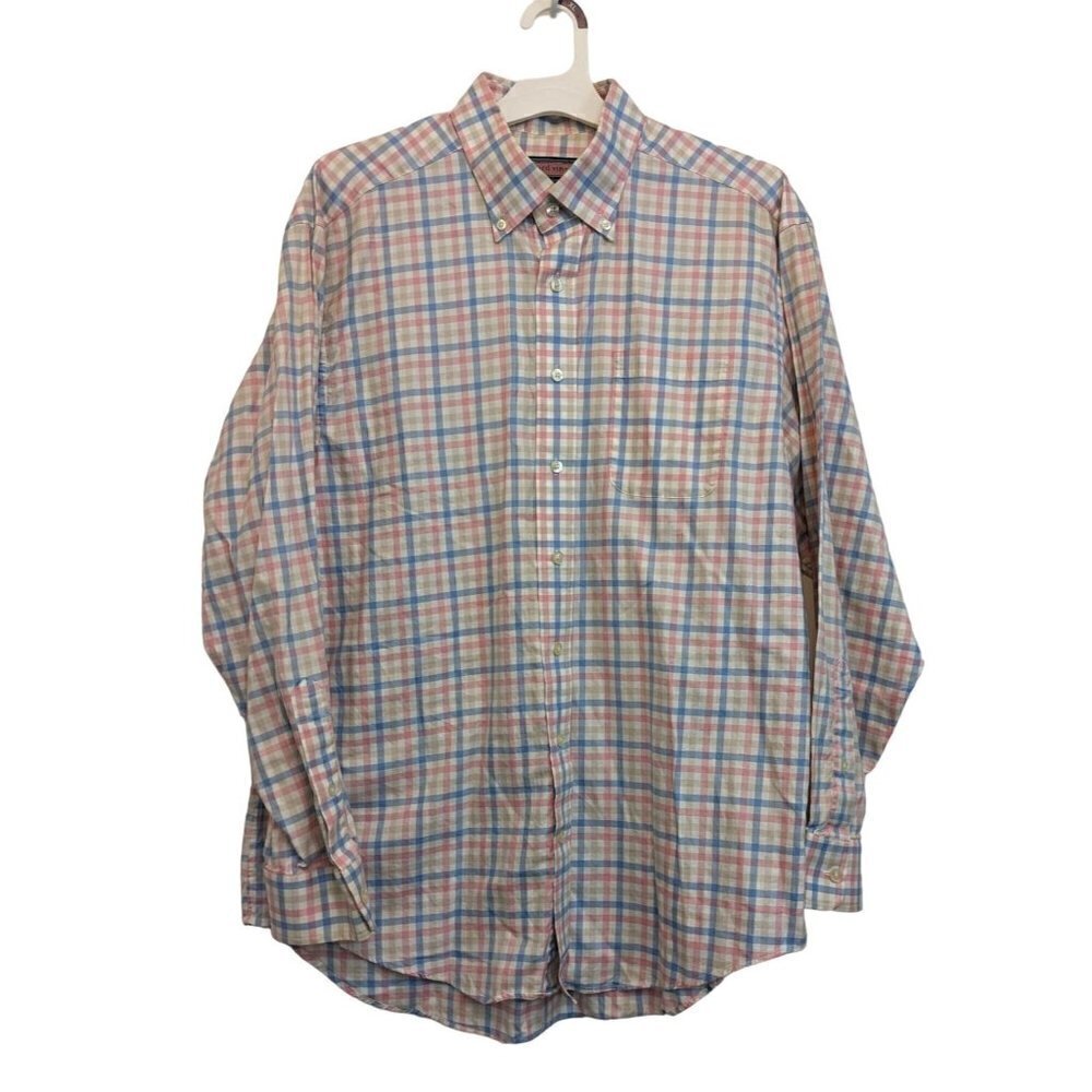 Vineyard Vines Murray Shirt Whale Cotton White Pink Blue Pastel Plaid Mens Large